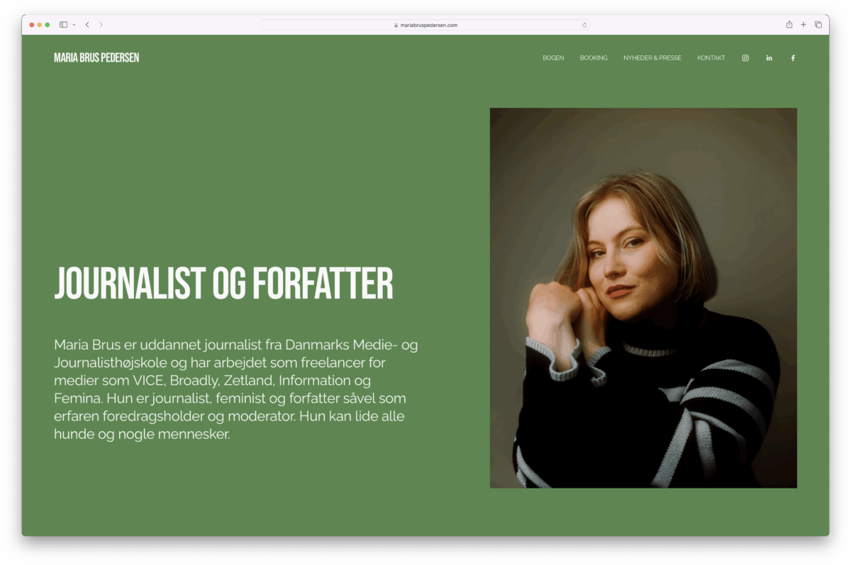 Produktion af hjemmeside for journalist og forfatter Maria Brus Pedersen af Koncept Kommunikation